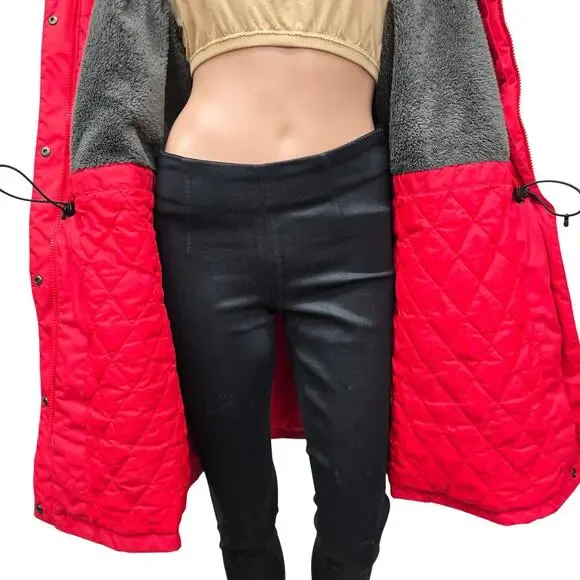 L.L. Bean Winter Warmer Insulated Hooded Coat XL Reg. Red Zip & Snap Closure - Picture 8 of 12